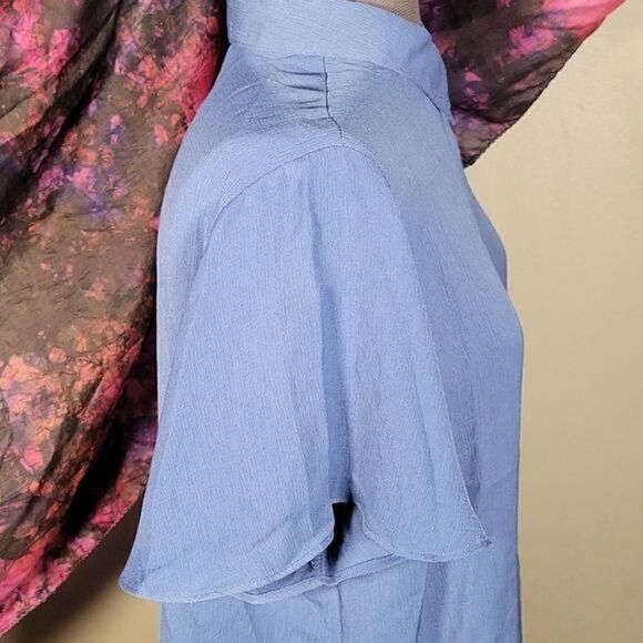 NWOT Susan Graver Textured Woven Button Front Flutter Sleeve Shirt Sz XL - Picture 6 of 12